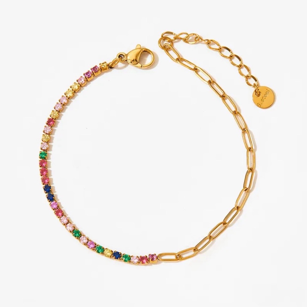 Gold IP Plated Multicolor Zircon Tennis Chain Bracelet ✨